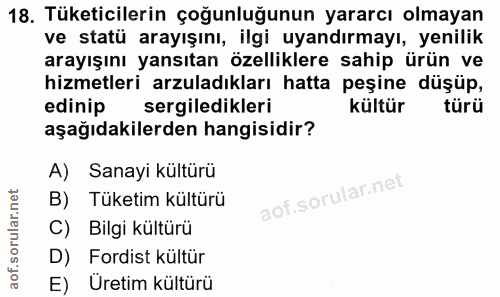 18. soru: Tüketicilerin çoğunluğunun yararcı olmayan ve statü arayışını, ilgi uyandırmayı, yenilik arayışını yansıtan özellikle…