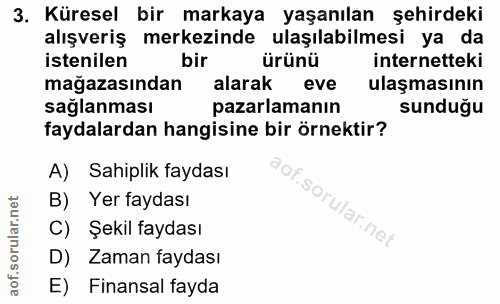 3. soru: Küresel bir markaya yaşanılan şehirdeki alışveriş merkezinde ulaşılabilmesi ya da istenilen bir ürünü internetteki ma…