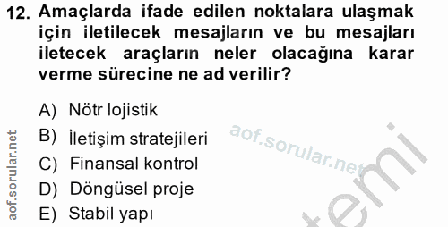 12. soru: Amaçlarda ifade edilen noktalara ulaşmak için iletilecek mesajların ve bu mesajları iletecek araçların neler olacağın…