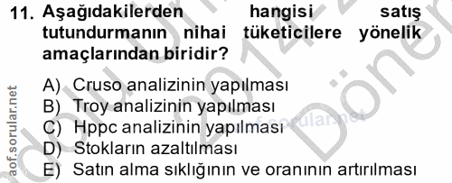 11. soru: Aşağıdakilerden hangisı satış tutundurmanın nihai tüketicilere yönelik amaçlarından biridir? A) Cruso analizinin yapı…