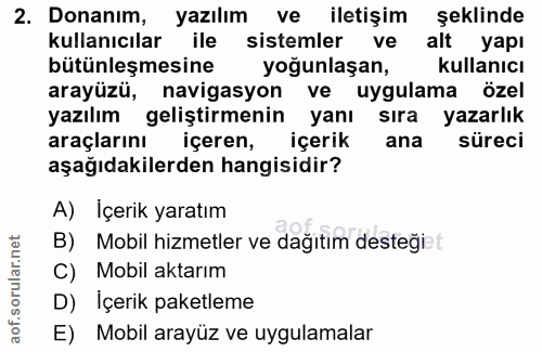 2. soru: Donanım, yazılım ve iletişim şeklinde kullanıcılar ile sistemler ve alt yapı bütünleşmesine yoğunlaşan, kullanıcı ara…