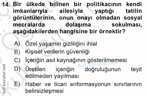 14. soru: Bir ülkede bilinen bir politikacının kendi imkanlarıyla ailesiyle - yaptığı tatilin görüntülerinin, onun onayı olmada…