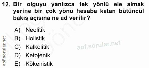 12. soru: Bir olguyu yanlızca tek yönlü ele almak yerine bir çok yönü hesaba katan bütüncül bakış açısına ne ad verilir? A) Neo…