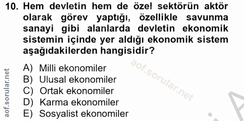 10. soru: Hem devletin hem de özel sektörün aktör olarak görev yaptığı, özellikle savunma sanayi gibi alanlarda devletin ekonom…