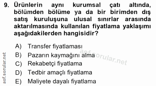 9. soru: Urünlerin aynı kurumsal çatı altinda, bölümden bölüme ya da bir birimden dış satış kuruluşuna ulusal sinırlar arasınd…