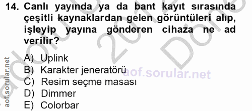 14. soru: Canlı yayında ya da bant kayıt sırasında çeşitli kaynaklardan gelen görüntüleri alıp, işleyip yayına gönderen cihaza…