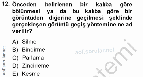 12. soru: Önceden belirlenen bir kalıba göre bölünmesi ya da bu kalıba göre bir görüntüden diğerine geçilmesi seklinde gerçekle…