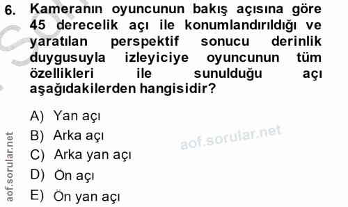 6. soru: Kameranın oyuncunun bakış açısına göre 45 derecelik açı ile konumlandırıldığı ve yaratılan perspektif sonucu derinlik…