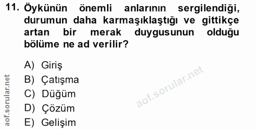 11. soru: Öykünün önemli anlarının sergilendigi, durumun daha karmaşıklaştığı ve gittikçe artan bir merak duygusunun olduğu böl…