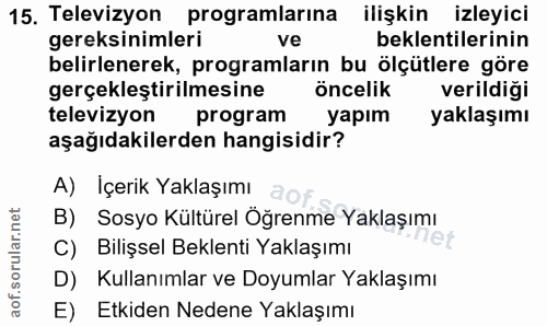 15. soru: Televizyon programlarına ilişkin izleyici gereksinimleri ve beklentilerinin belirlenerek, programların bu ölçütlere g…