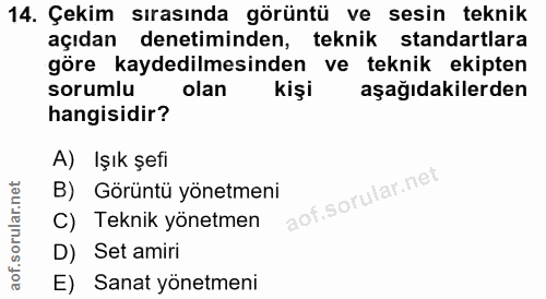 14. soru: Çekim sırasında görüntü ve sesin teknik açıdan denetiminden, teknik standartlara göre kaydedilmesinden ve teknik ekip…