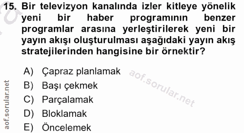 15. soru: Bir televizyon kanalında izler kitleye yönelik yeni bir haber programının benzer programlar arasına yerleştirilerek y…