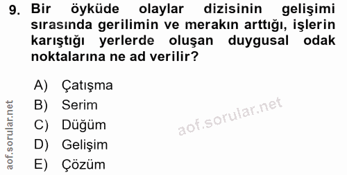 9. soru: Bir öyküde olaylar dizisinin gelişimi sırasında gerilimin ve merakın arttığı, işlerin karıştığı yerlerde oluşan duygu…