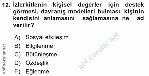 12. soru: İzlerkitlenin kişisel değerler için destek görmesi, davranış modelleri bulması, kişinin kendisini anlamasını sağlamas…