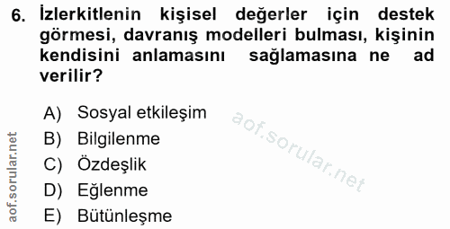 6. soru: İzlerkitlenin kişisel değerler için destek görmesi, davranış modelleri bulması, kişinin kendisini anlamasını sağlamas…