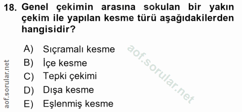 18. soru: Genel çekimin arasına sokulan bir yakın çekim ile yapılan kesme türü aşağıdakilerden hangisidir? A) Sıçramalı kesme °…