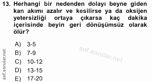 13. soru: Herhangi bir nedenden dolayı beyne giden kan akımı azalır ve kesilirse ya da oksijen yetersizliği ortaya çıkarsa kaç…