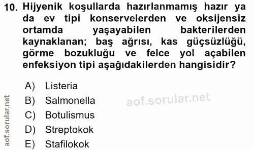 10. soru: Hijyenik koşullarda hazırlanmamış hazır ya da ev tipi konservelerden ve oksijensiz ortamda yaşayabilen bakterilerden…