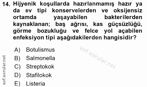 14. soru: Hijyenik koşullarda hazırlanmamış hazır ya da ev tipi konservelerden ve oksijensiz ortamda yaşayabilen bakterilerden…
