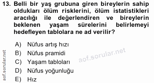 13. soru: Belli bir yaş grubuna giren bireylerin sahip oldukları ölüm risklerini, ölüm istatistikleri aracılığı ile değerlendir…
