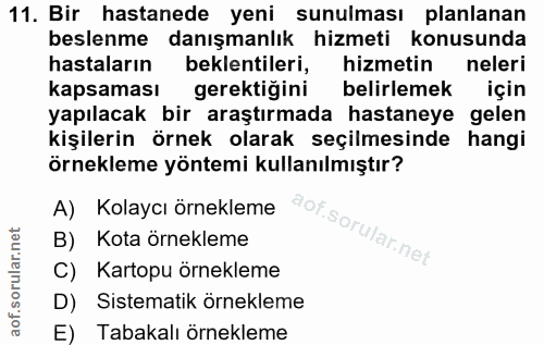 11. soru: Bir hastanede yeni sunulması planlanan beslenme danışmanlık hizmeti konusunda hastaların beklentileri, hizmetin neler…