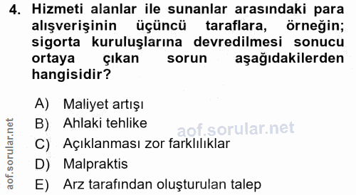 4. soru: Hizmeti alanlar ile sunanlar arasındaki para alışverişinin üçüncü taraflara, örnegin; sigorta kuruluşlarına devredilm…