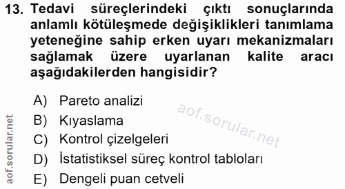 13. soru: Tedavi süreçlerindeki çıktı sonuçlarında anlamlı kötüleşmede değişiklikleri tanımlama yeteneğine sahip erken uyarı me…