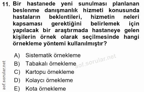 11. soru: Bir hastanede yeni sunulması planlanan beslenme danışmanlık hizmeti konusunda hastaların beklentileri, hizmetin neler…