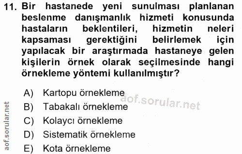 11. soru: Bir hastanede yeni sunulması planlanan beslenme danışmanlık hizmeti konusunda hastaların beklentileri, hizmetin neler…