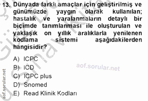 13. soru: Dünyada farkiı amaçlar için geliştirilmiş ve günümüzde yaygın olarak kullanılan; hastalık ve yaralanmaların detaylı b…