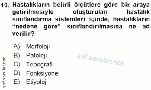 10. soru: Hastalıkların belirli ölçütlere göre bir araya getirilmesiyle oluşturulan hastalık sınıflandırma sistemleri içinde, h…