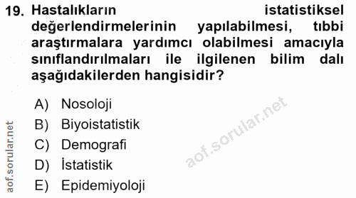 19. soru: Hastalıkların istatistiksel değerlendirmelerinin yapılabilmesi, tıbbi araştırmalara yardımcı olabilmesi amacıyla sını…