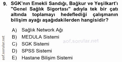 9. soru: SGK'nın Emekli Sandığı, Bağkur ve Yeşilkart'ı "Genel Sağlık Sigortası" adıyla tek bir çatı altında toplamayı hedefled…