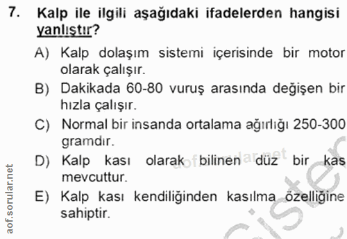 7. soru: Kalp ile ilgili aşağıdaki ifadelerden hangisi yanlıştır? A) Kalp dolaşım sistemi içerisinde bir motor olarak çalışır.…