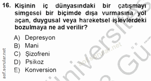16. soru: Kişinin iç dünyasındaki bir çatışmayı simgesel bir biçimde dışa vurmasına yol açan, duygusal veya hareketsel işlevler…