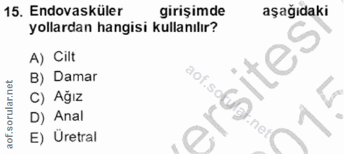 15. soru: Endovasküler girişimde aşağıdaki yollardan hangisi kullanılır? A) Cilt B) Damar C) Ağız aof.soff.net D) Anal r.net E)…