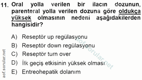 11. soru: Oral yolla verilen bir ilacın dozunun, parenteral yolla verilen dozuna göre oldukça yüksek olmasının nedeni aşağıdaki…