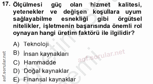 17. soru: Ölçülmesi gúç olan hizmet kalitesi, yetenekler ve değişen koşullara uyum sağlayabilme esnekliği gibi örgütsel nitelik…