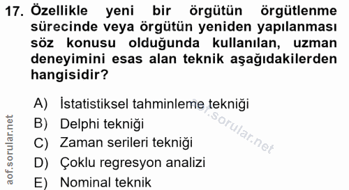 17. soru: Özellikle yeni bir örgütün örgütlenme sürecinde veya örgütün yeniden yapılanması söz konusu olduğunda kullanılan, uzm…