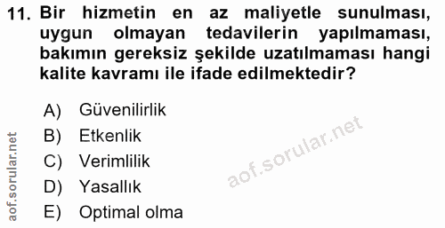 11. soru: Bir hizmetin en az maliyetle sunulması, uygun olmayan tedavilerin yapılmaması, bakımın gereksiz şekilde uzatılmaması…