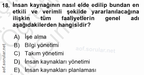 18. soru: İnsan kaynağının nasıl elde edilip bundan en etkili ve verimli şekilde yararlanılacağına ilişkin tüm faaliyetlerin ge…