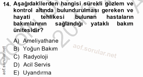 14. soru: Aşağıdakilerden hangisi sürekli gözlem ve kontrol altında bulundurulması gereken ve hayati « tehlikesi m bulunan hast…