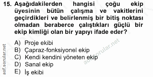 15. soru: Aşağıdakilerden hangisi çoğu ekip üyesinin bütün çalışma ve vakitlerini geçirdikleri ve belirlenmiş bir bitiş noktası…