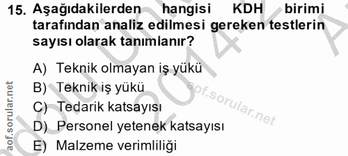 15. soru: Aşağıdakilerden hangisi KDH • birimi tarafindan analiz edilmesi gereken testlerin sayısı olarak tanımlanır? A) Teknik…