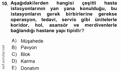 10. soru: Aşağıdakilerden hangisi çeşitli hasta istasyonlarının yan yana konulduğu, bu istasyonların gerek birbirlerine gerekse…