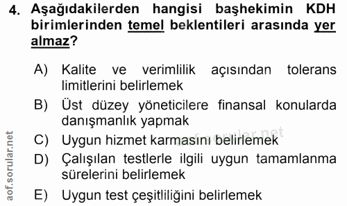 4. soru: Aşağıdakilerden hangisi başhekimin KDH birimlerinden temel beklentileri arasında yer almaz? A) Kalite ve verimlilik a…