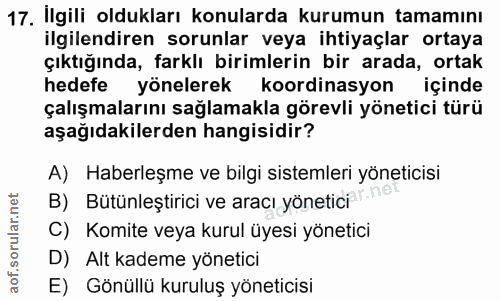 17. soru: Ilgili oldukları konularda kurumun tamamını ilgilendiren sorunlar veya ihtiyaçlar ortaya çıktığında, farklı birimleri…