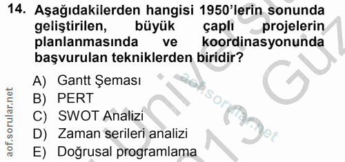 14. soru: Aşağıdakilerden hangisi 1950'lerin sonunda geliştirilen, büyük çaplı projelerin planlanmasında ve koordinasyonunda ba…