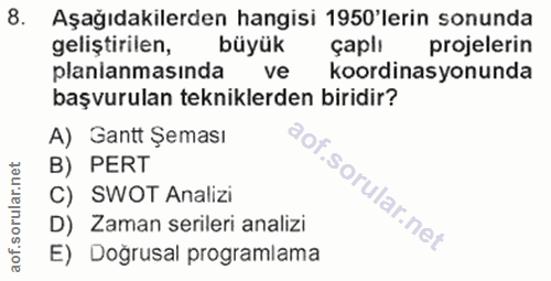 8. soru: Aşağıdakilerden hangisi 1950'lerin sonunda geliştirilen, büyük çaplı projelerin planlanmasında ve koordinasyonunda ba…
