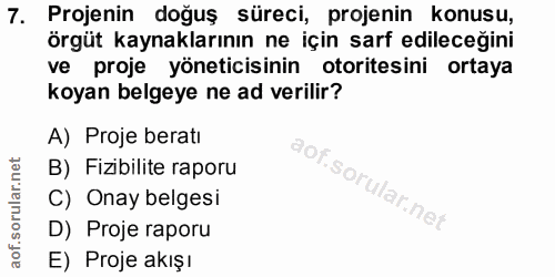7. soru: Projenin doğuş süreci, projenin konusu, örgüt kaynaklarının ne için sarf edileceğini ve proje yöneticisinin otoritesi…